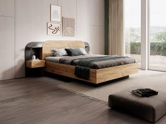 Vente-Unique Letto con contenitore con comodini 160 x 200 cm Con LED Naturale e Nero - JUVISIA