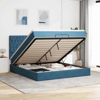 vidaXL Cama Otomana Con Colchones Y Luces Led Azul Oscuro 200x200 Cm Vidaxl
