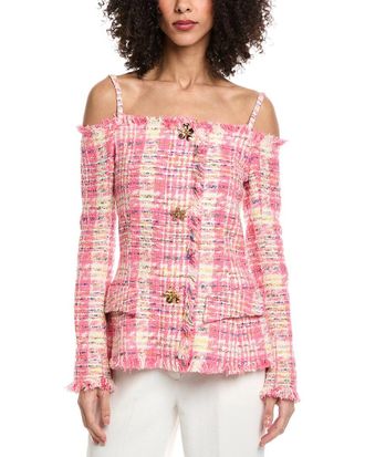 Oscar De La Renta Oscar De La Renta Off-Shoulder Silk-Lined Wool-Blend Top