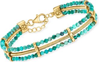 Ross-Simons Turquoise and Snake-Chain Bracelet in 18kt Gold Over Sterling