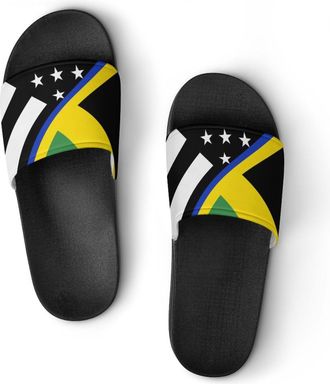 Generic Blue Line U.S. Jamaican Flag Shower Shoes Slipper for Women Men Beach Slippers Quick Drying Non Slip Open-Toe Sandals