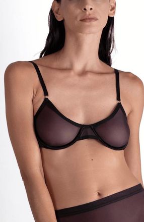 Lechery Lustrous Sheer Plunge Underwire Bra in Black at Nordstrom, Size X-Large