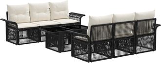 vidaXL Conjunto De Sof&aacute;s De Jard&iacute;n 7 Uds. Negro Y Blanco Crema Vidaxl