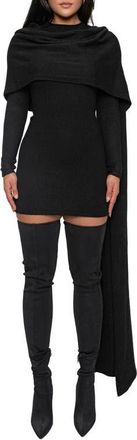 JLUXLABEL Long Sleeve Scarf Body-Con Minidress in Black at Nordstrom, Size X-Small
