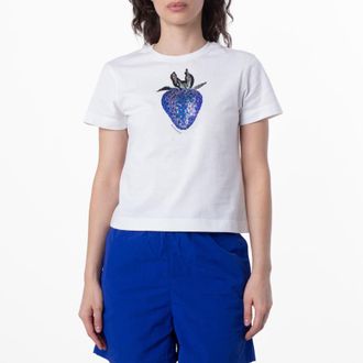 Burberry Crystal Strawberry Cotton T-Shirt, Size X-Small