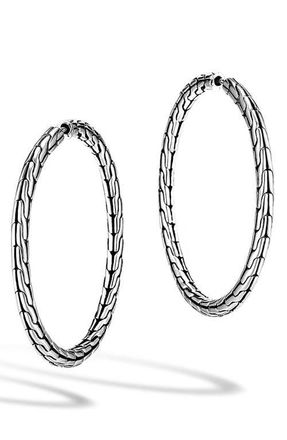 John Hardy Carved Chain Hoop Earrings, 37mm in Silver at Nordstrom