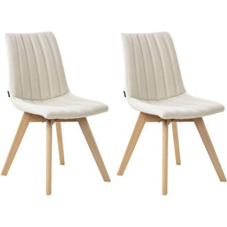 Beliani Beliani - Set of 2 Fabric Dining Chairs Polyester Light Solid Wood Legs Off-White Calgary