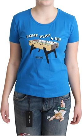 Moschino Blauw Katoen Kom Spelen 4 Ons Print T-shirt - Dames - T-shirts - Blauw - M - Katoen - Tops
