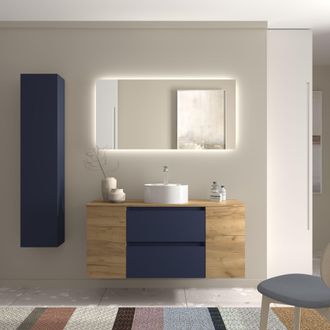 Cygnus Bath Salgar - Mueble Ba&ntilde;o Bequia 120cm Y Coqueta Y Lavabo Azul / Roble 120x45x56