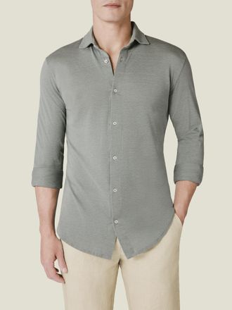 Luca Faloni Marine Green Silk-Cotton Piqu&eacute; Shirt