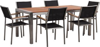 Beliani Conjunto De Comedor De Jard&iacute;n Mesa Con Tablero De Madera De Eucalipto 180 X 90 Cm Y 8 Sillas En Tela Negras Grosseto