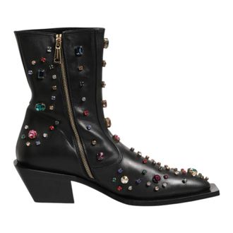 Dolce & Gabbana Cowboy Boots, male, Black, Size: 9 1/2 US Dolce & Gabbana Black Crystal Embellished Men Short Boots Shoes
