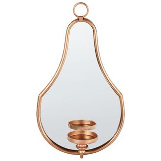 Beliani Candelero De Pared De Metal Con Espejo Colgante Dorado Bazarnes