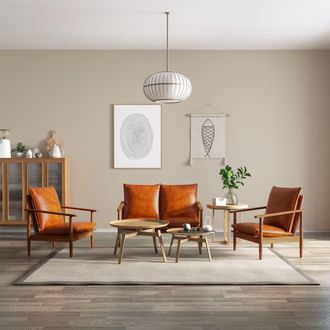 vidaXL Set De Sof&aacute;s 3 Pzas Cuero Aut&eacute;ntico Madera Maciza Acacia Marr&oacute;n Vidaxl
