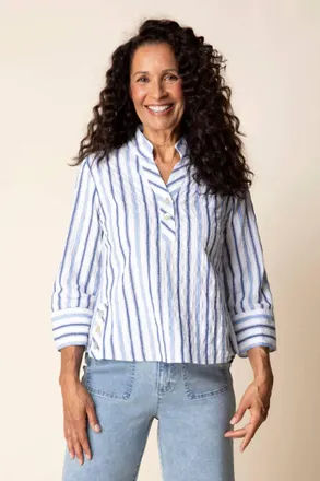 Habitat Hampton Stripe Vineyard Button Down Shirt In Sky