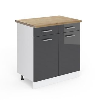 Vicco Mueble Bajo De Cocina R-line, Antracita Alto Brillo, 80 Cm, Et Roble, Vicco