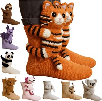 Generic Knitted floor socks with Christmas animals, cute warm slipper socks, suitable for home wear in autumn and winter