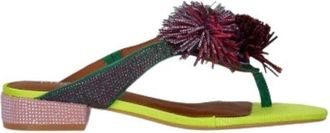 Kurt Geiger Pom Pom T-bar Flat Sandal - Dames - Slippers - Veelkleurig - 37 EU - Leer - Schoenen