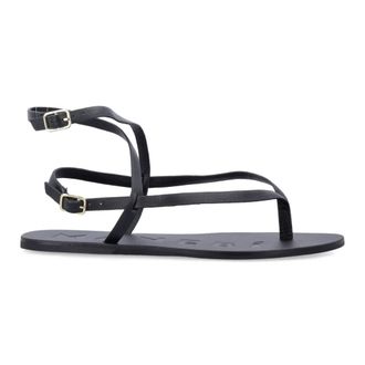 Maneb&igrave; Flat Sandals, female, Black, Size: 10 US Crossover Tong Sandal