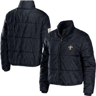 WEAR by Erin Andrews Womens WEAR by Erin Andrews Black New Orleans Saints Puffer Full-Zip Cropped Jacket at Nordstrom, Size Xx-Large