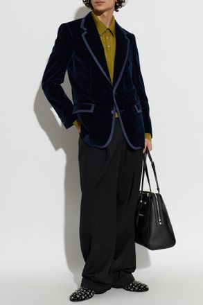 Dolce & Gabbana Velvet Blazer With Open Lapels, Mens, Navy Blue