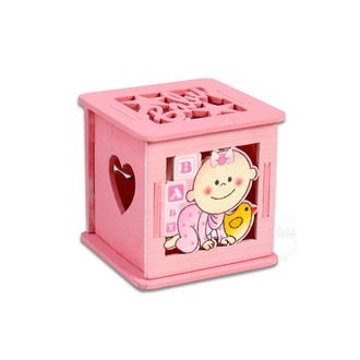 Trade Shop Trade Shop - 12 Scatolina Porta Confetti In Legno Bomboniera Nascita Battesimo Rosa Femmina