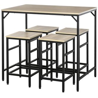 OEM Set De Mesa Bar Y 4 Taburetes Muebles Altos Con Mesa De 100x60x88 Cm Y Taburetes De 32x32x57 Cm Negro Y Roble