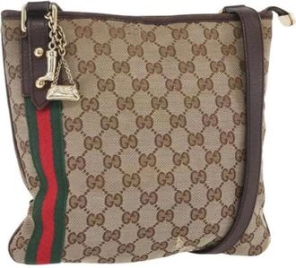 Gucci Pre-owned Cross Body Bags, female, Beige, Size: ONE SIZE Pre-owned Canvas Cross Body Bag