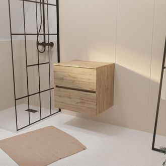 Aurlane Mueble De Ba&ntilde;o 60 Cm 2 Cajones Con Encimera Acabado En Roble Natural - Timber