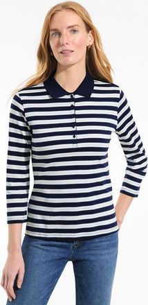 Lands End 3/4 Sleeve Supima Cotton Polo Shirt in Deep Sea/blue Multi Stripe at Nordstrom, Size X-Large