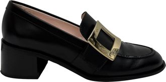 Roger Vivier Viv Rangers Buckle Heeled Loafers in Black Leather