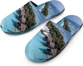 Generic Maldive Beach Mens Cozy Memory Foam Slippers Warm Cotton House Shoes Comfy Slipper for Indoor Outdoor
