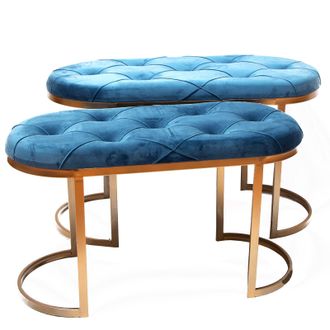 Decorspace Set 2 Panchette In Velluto Per Arredamento Moderno Pouf Con Piedi In Matallo Dorati H 45 Cm -grigio
