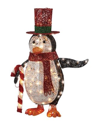 National Tree Company 36In Penguin With Red Top Hat Holding Candy Cane With 100 White Led Lights