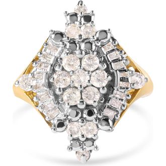 House of Brilliance 10K Yellow Gold 1 Cttw Diamond Cluster and Rhombus Halo Ring at Nordstrom, Size 7