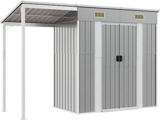vidaXL Cobertizo jardín tejado alargado acero gris 277x107x181 cm Vidaxl