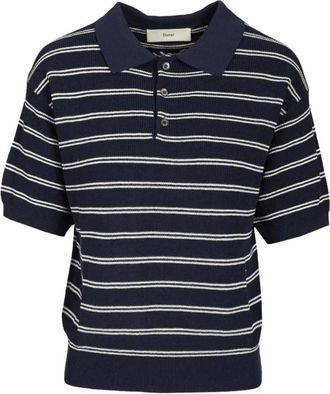 Dunst Gestreept Gebreide Polo - Dames - Ronde hals truien - Blauw - M - Katoen - Truien & Vesten