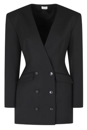 Andamane Black Alexis V-Neck Double-Breasted Polyester-Blend Dress