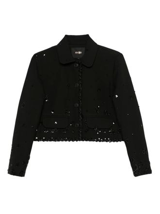 Maje sequin-embellished jacket - women - Fabric - 38 - Black