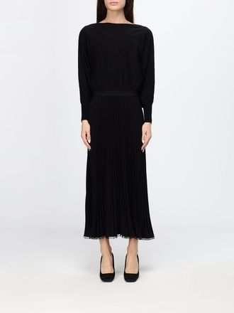 Twinset Pleated Skirt Midi Knit Cr&ecirc;pe Dress with Long Sleeves
