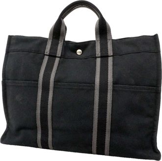 Herm&egrave;s Black Canvas Tote Bag (Pre-Owned)