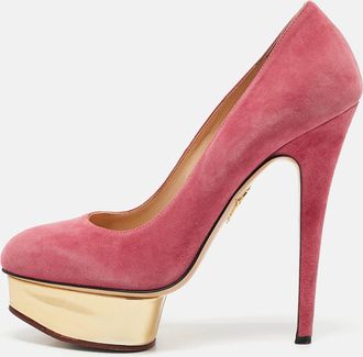 Charlotte Olympia Pink Suede Dolly Platform Pumps