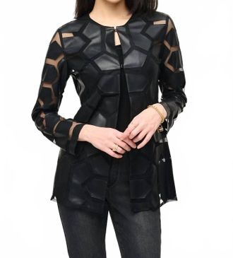 Joseph Ribkoff Laser-Cut Leatherette On Mesh Jacket In Black