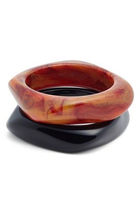 Nordstrom Set of 2 Medium Resin Bangles in Amber- Black at Nordstrom