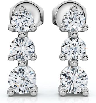 Pompeii3 1/2ct 3 Stone Round Graduated Diamond Earrings 14K White Gold