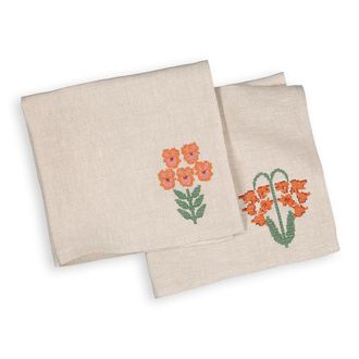 La Redoute Interieurs Set van 2 geborduurde servetten in linnen, Harlig