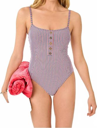 Lilly Pulitzer Rhiannan One-Piece Swimsuit In White/red/ Starlight Navy Seersucker Stripe