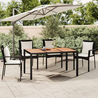 vidaXL Vidaxl - Mesa De Jard&iacute;n Rat&aacute;n Pe Negro Y Superficie Madera Maciza Acacia