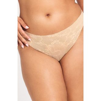 Savage x Fenty No-Show Lace Thong in Honey Nude at Nordstrom, Size X-Small