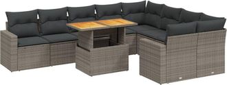 vidaXL Set De Sof&aacute;s De Jard&iacute;n 10 Pzas Con Cojines Rat&aacute;n Sint&eacute;tico Gris Vidaxl